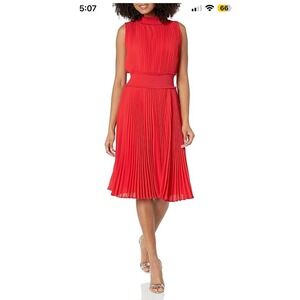 Nanette Lepore red Pleated Midi Dress Smocked Size 10‎ wedding guest date party